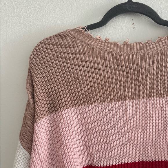 Fate Striped Distressed Raw Hem Low Back Sweater Large - Picture 3 of 8